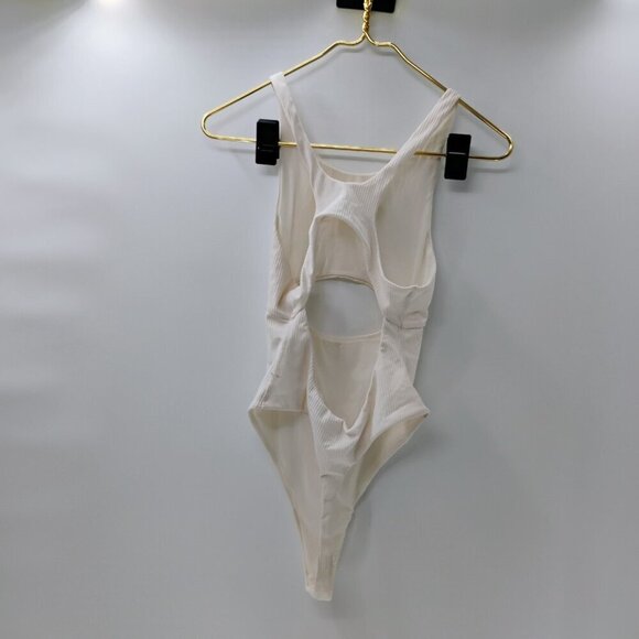 For Love and Lemons White Cut Out Ribbed Thong Bodysuit Medium Sexy Summer - Picture 12 of 15